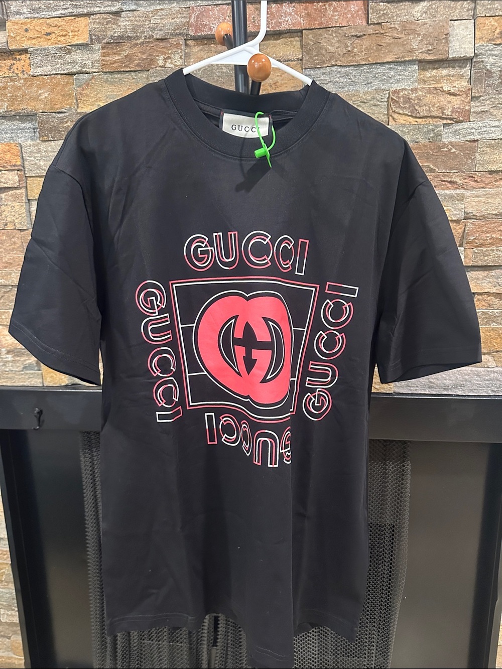 Men’s Black T‑Shirt with Pink Logo Heart size M